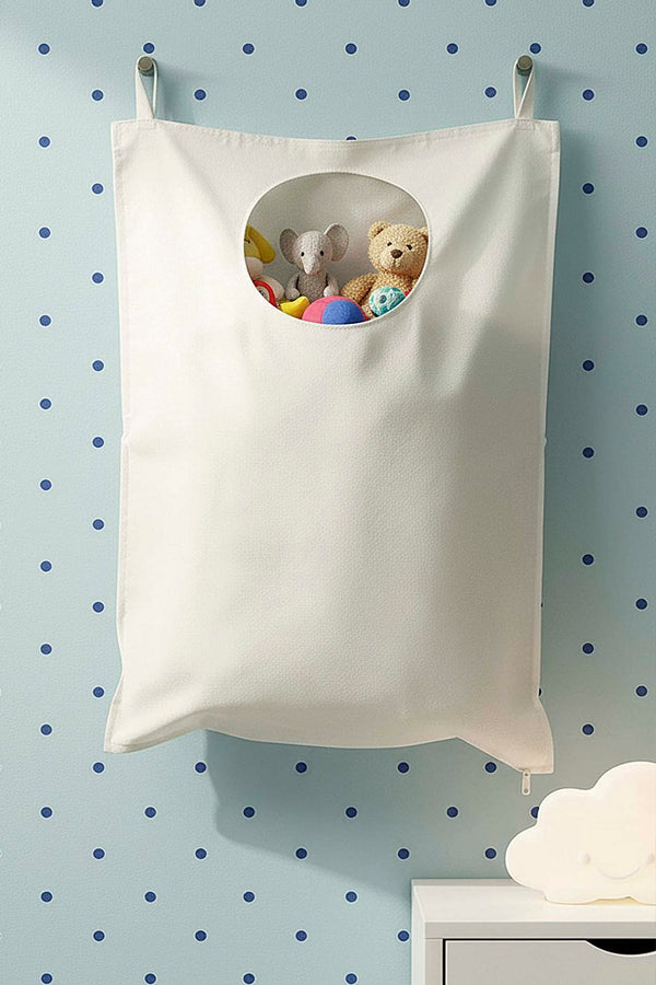 White Zippered Over-the-Door Laundry & Toy Storage Bag
