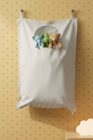 Grey Striped Zippered Over-the-Door Laundry & Toy Storage Bag