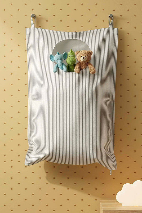 Grey Striped Zippered Over-the-Door Laundry & Toy Storage Bag