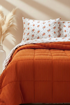 Sera Terracotta Tresa Double Deluxe Sleep/Bridal Set – Reversible Wellsoft & Cotton Quilt, 3-Piece, 200x215 cm