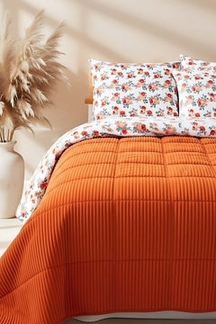 Mira Terracotta Single/Twin Deluxe Sleep Set – Reversible Wellsoft & Cotton Quilt, 2-Piece, 165x200 cm