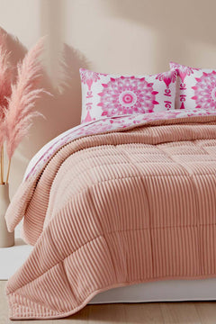 Alaçatı Powder Pink Single/Twin Deluxe Sleep Set – Reversible Wellsoft & Cotton Quilt, 2-Piece, 165x200 cm