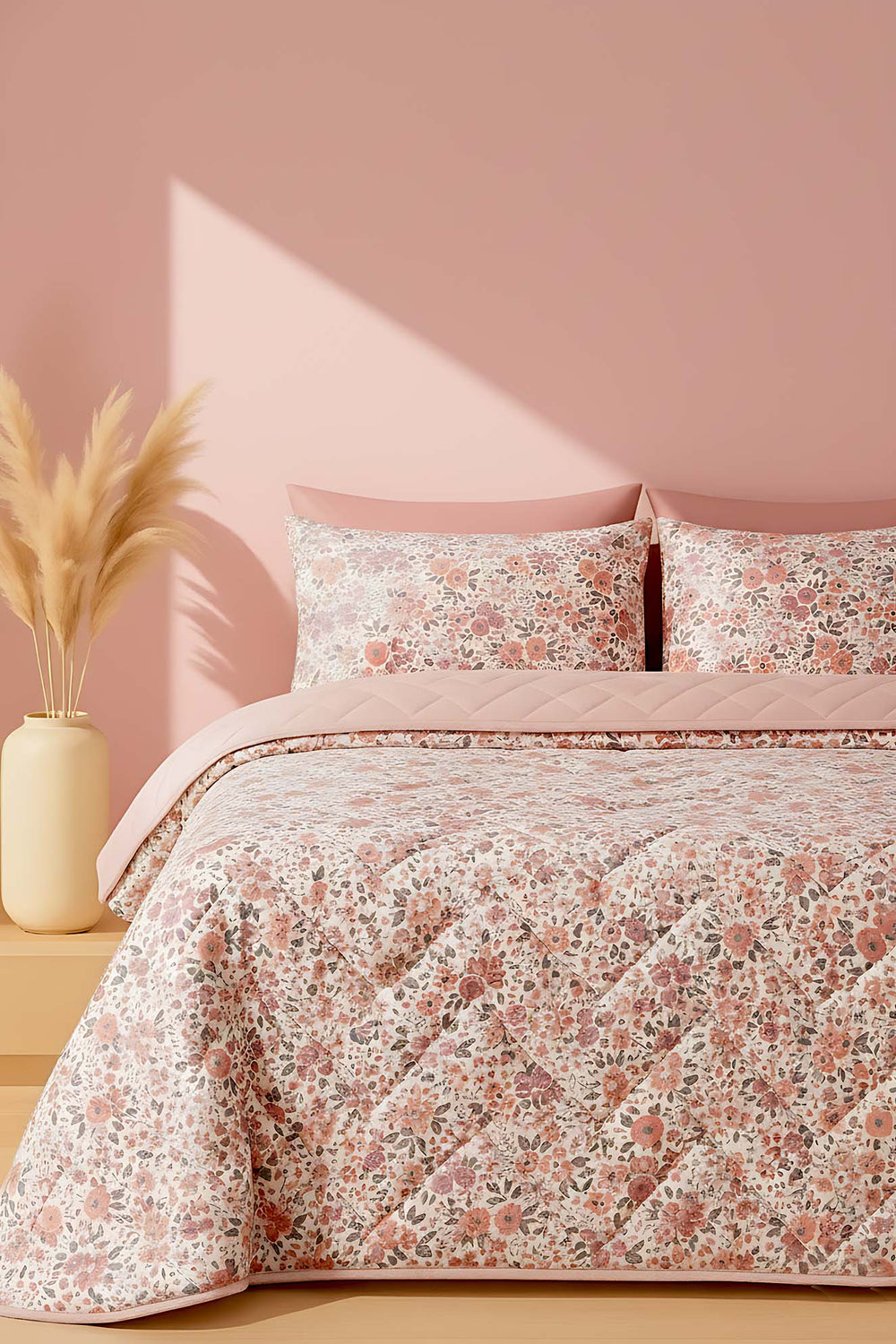 Pink Spring Cotton Double Quilted Pique & Bedspread