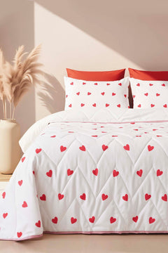 Red Heart Polycotton Quilted Throw/Multi-Purpose Bedspread – Double Size, Breathable, Single Piece, 200x200 cm
