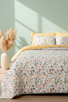 Botanical Polycotton Quilted Throw/Multi-Purpose Bedspread – Double Size, Breathable, Single Piece, 200x200 cm