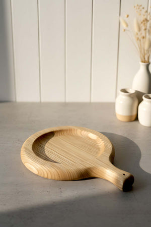 Wooden Chestnut Wood Carved Round Serving Board, Presentation Stand
