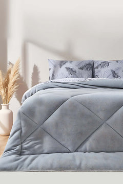 Gray Leaf Loura Single/Twin Ultra-Lux Reversible Comforter/Quilt Set – Wellsoft & Cotton Blend, All-Season, 2-Piece, 155x215 cm