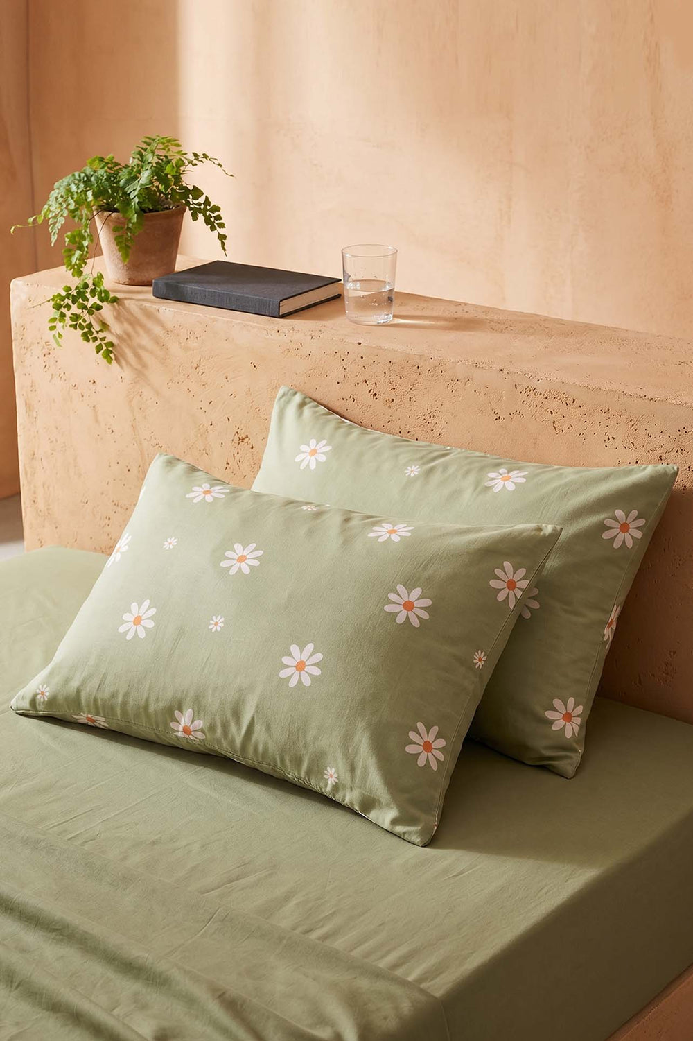 Minimal Green Daisy Cotton 2-Piece Pillowcase Set 50x70 cm
