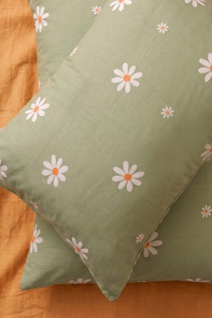 Minimal Green Daisy Cotton 2-Piece Pillowcase Set 50x70 cm