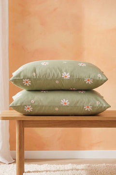 Minimal Green Daisy Cotton 2-Piece Pillowcase Set 50x70 cm