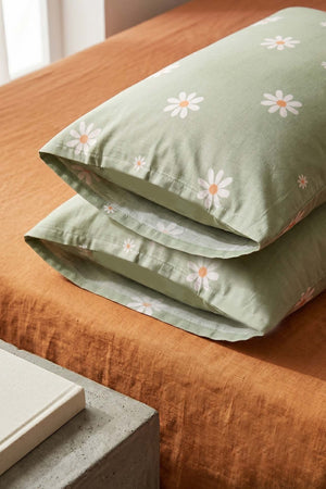 Minimal Green Daisy Cotton 2-Piece Pillowcase Set 50x70 cm