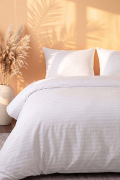 Elite White Striped Satin Double Duvet Cover Set – 4 Pieces