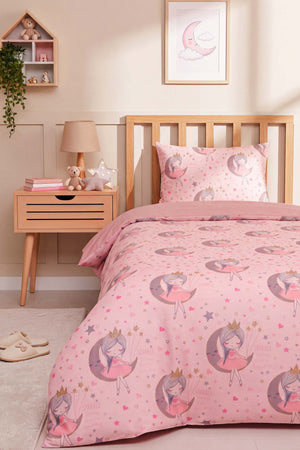 Moon Girl Powder Pink Single Cotton Duvet Cover Set
