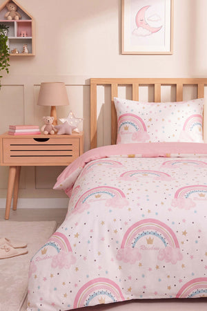 Pink Rainbow Single Size Cotton Children's Duvet Cover Set