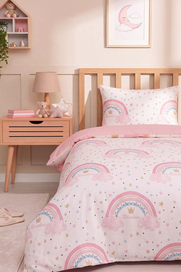 Pink Rainbow Single Size Cotton Children's Duvet Cover Set