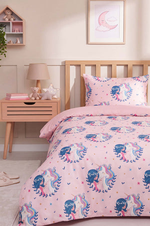 Unicorn Single Size Cotton Children's Duvet Cover Set