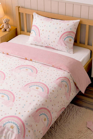 Pink Rainbow Single Size Cotton Children's Duvet Cover Set