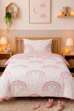 Pink Rainbow Single Size Cotton Children's Duvet Cover Set