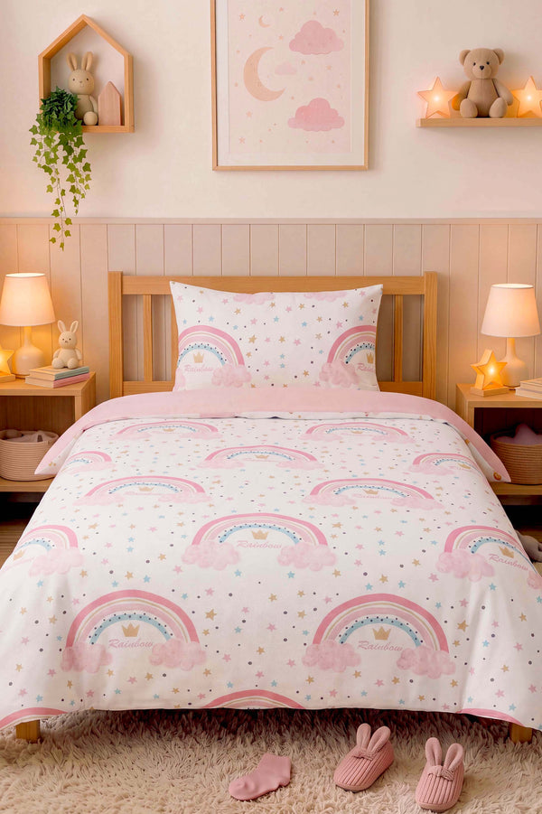 Pink Rainbow Single Size Cotton Children's Duvet Cover Set
