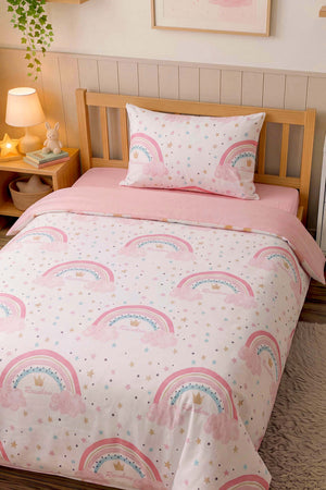 Pink Rainbow Single Size Cotton Children's Duvet Cover Set