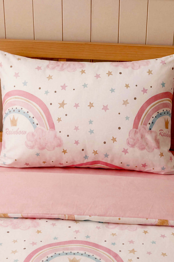 Pink Rainbow Single Size Cotton Children's Duvet Cover Set