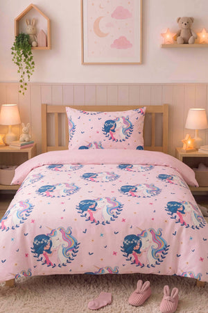 Unicorn Single Size Cotton Children's Duvet Cover Set