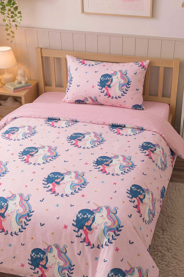 Unicorn Single Size Cotton Children's Duvet Cover Set