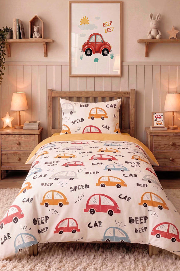 Cute Cars Single Cotton Kids' Duvet Cover Set