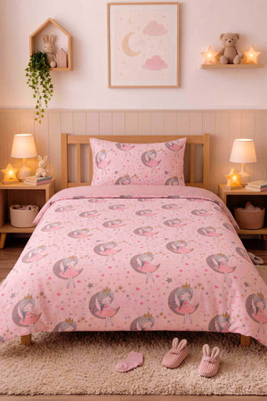 Moon Girl Powder Pink Single Cotton Duvet Cover Set
