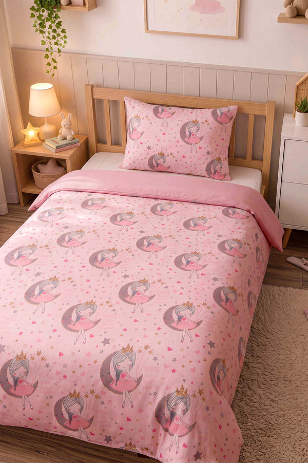 Moon Girl Powder Pink Single Cotton Duvet Cover Set