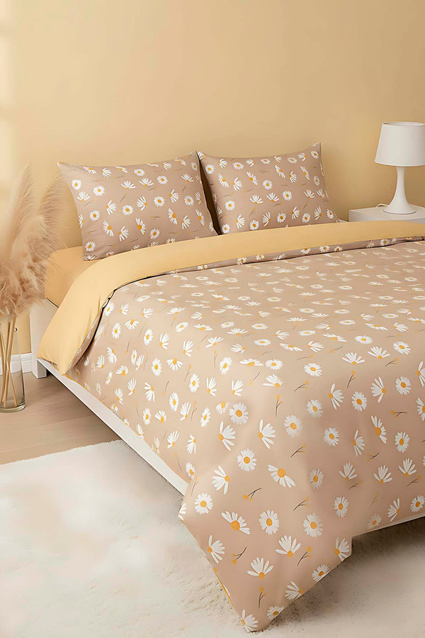 Beige Daisy Double Size Duvet Cover Set – Cotton