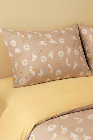Beige Daisy Double Size Duvet Cover Set – Cotton