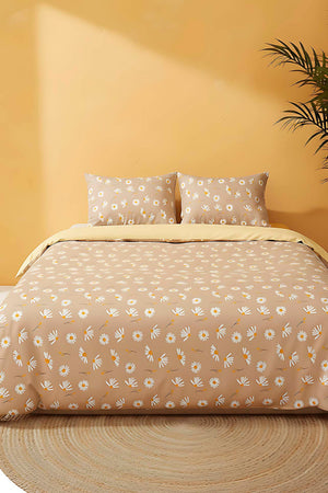 Beige Daisy Double Size Duvet Cover Set – Cotton