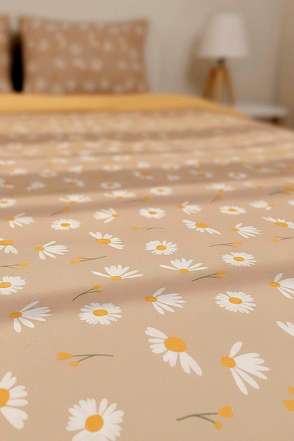 Beige Daisy Double Size Duvet Cover Set – Cotton