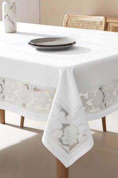 Jumbo White Jacquard Tablecloth – Liquid Repellent, Stain Resistant, 100% Polyester, 160x220 cm