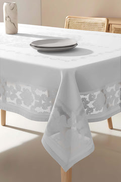 Jumbo Gray Jacquard Tablecloth – Liquid Repellent, Stain Resistant, 100% Polyester, 160x220 cm