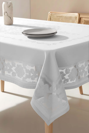Jumbo Gray Jacquard Tablecloth – Liquid Repellent, Stain Resistant, 100% Polyester, 160x220 cm