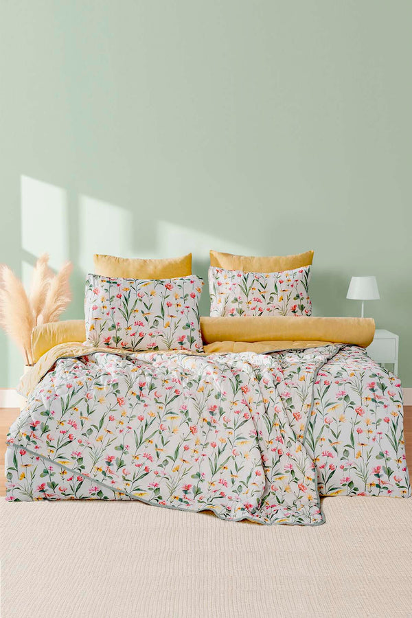 Botanical Double 7-Piece Bridal/Quilt Set – Polycotton Duvet Cover, Bedspread & Sheet Set, King/Cal-King Size