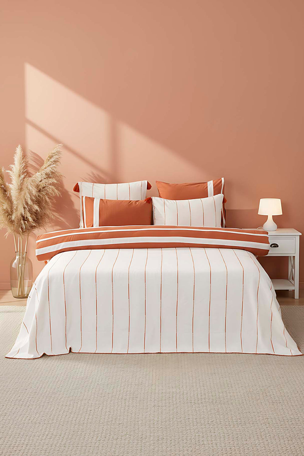 Eva Copper  Embroidered 7-Piece Bridal/Quilt Set – 100% Cotton Duvet Cover, Bedspread & Sheet Set, King Size