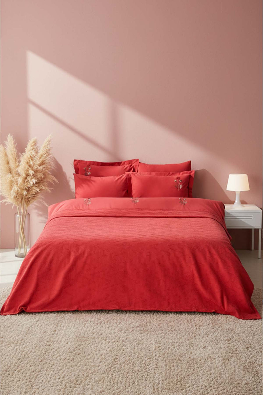 Noris Embroidered 7-Piece Bridal/Quilt Set – 100% Cotton Duvet Cover, Bedspread & Sheet Set, King Size