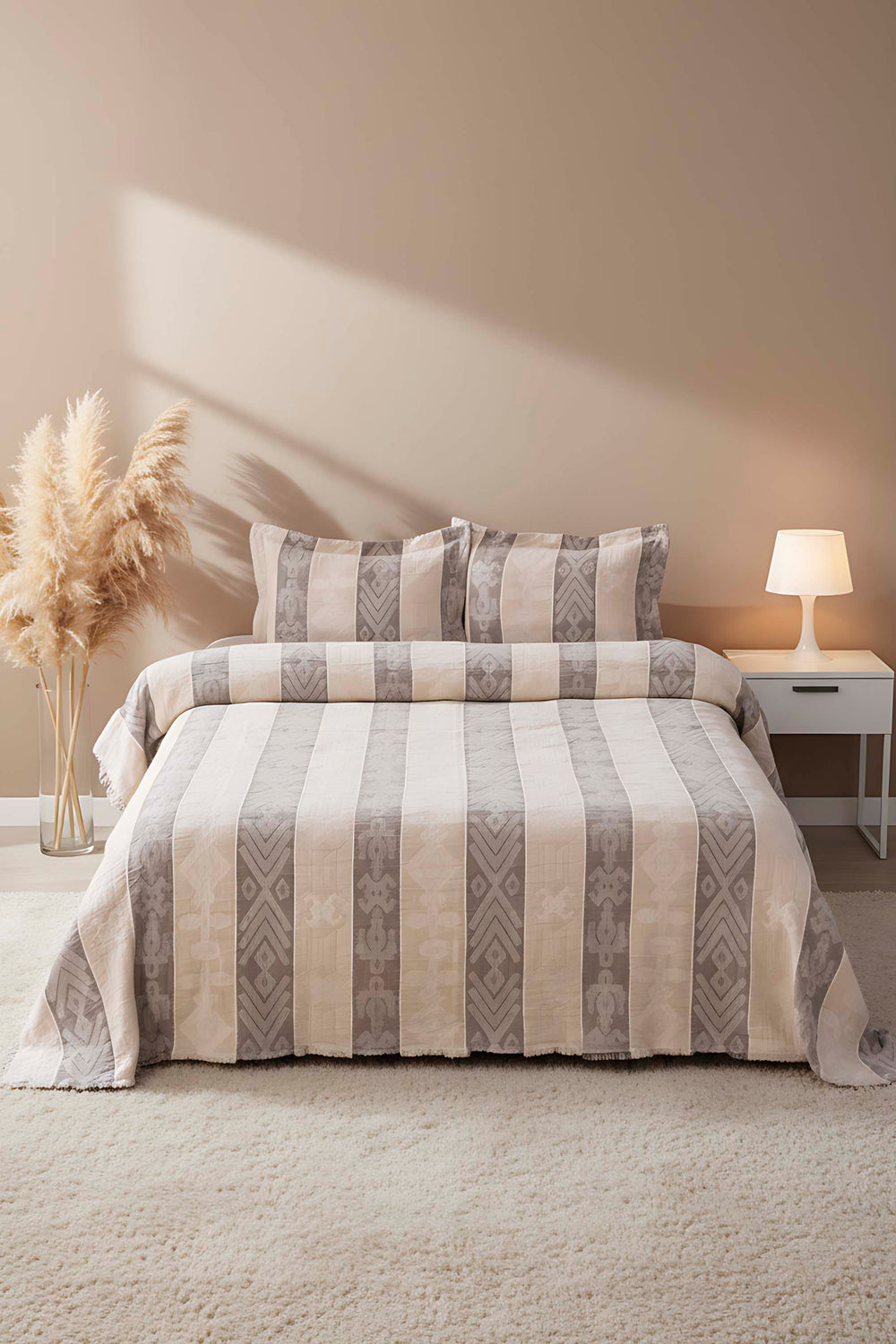 Serena Cappuccino 3-Piece Multi-Use Bedspread Set – 100% Cotton, Quilt/Coverlet & Shams, Queen/King Size