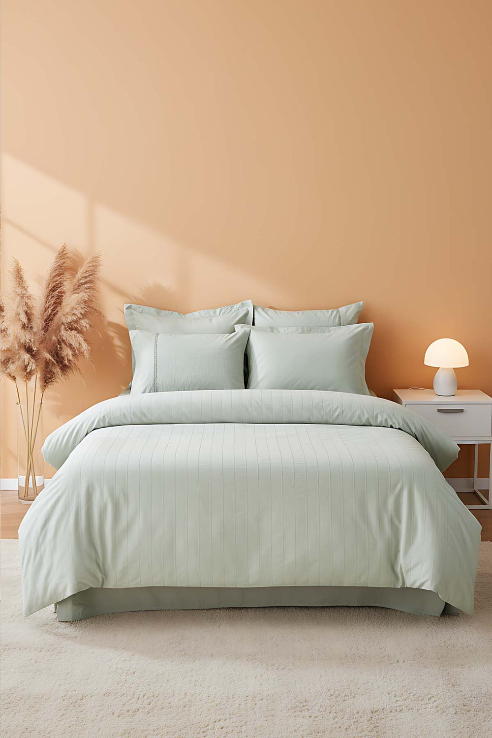 Jasmin Mint Green Double Size 6-Piece Jacquard 100% Cotton Duvet Cover Set & Bridal Set