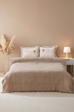 Helen Brown Embroidered 4-Piece Bridal Quilt Set – Polycotton Bedspread, Sheet & Shams, Queen Size