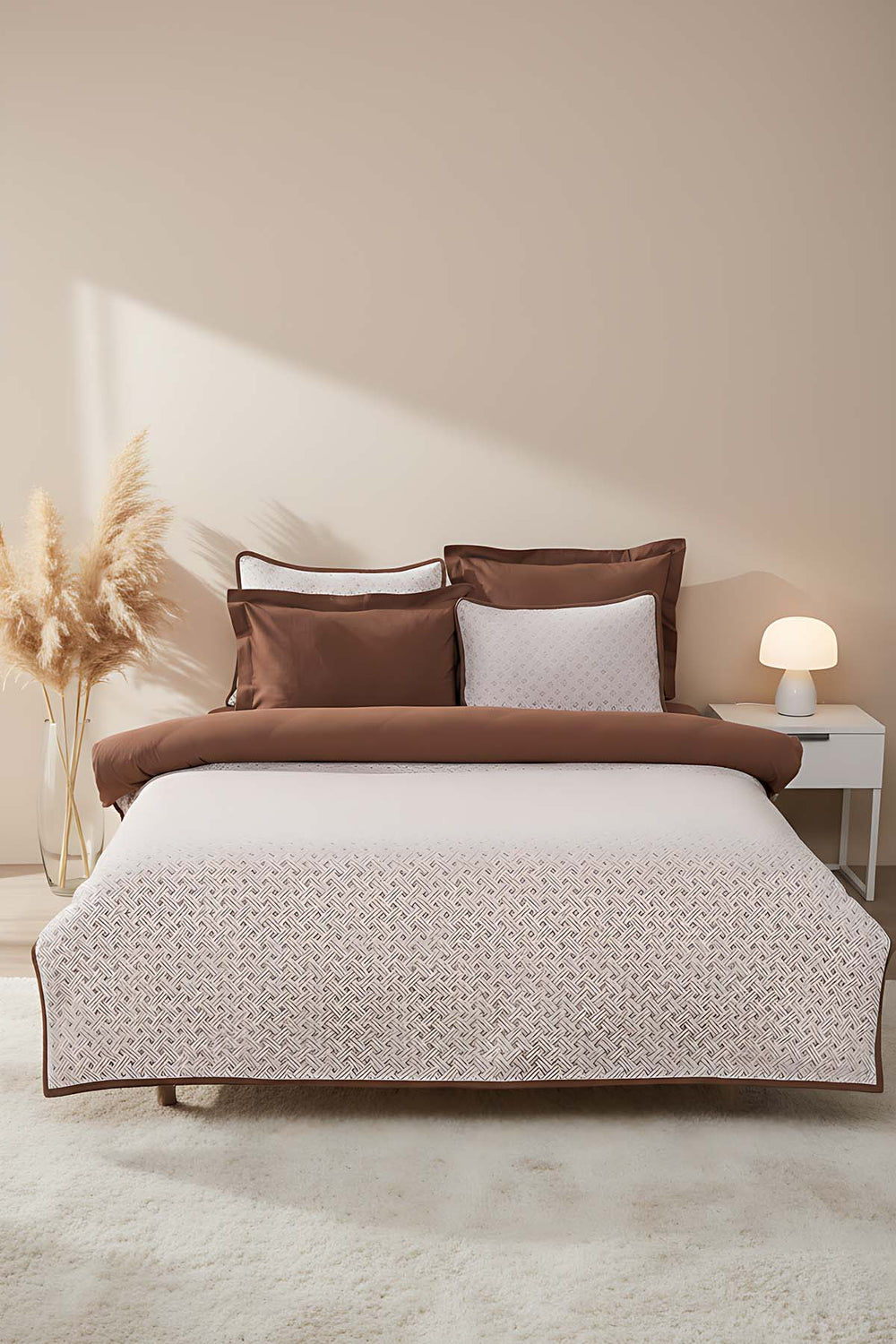 Silvano Brown Embroidered 7-Piece Bridal/Quilt Set – 100% Cotton Duvet Cover, Bedspread & Sheet Set, King Size