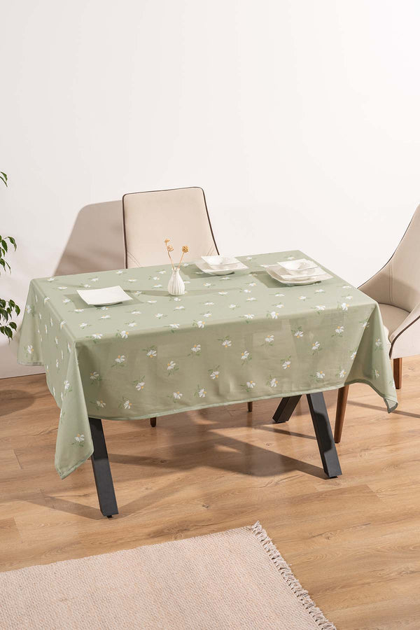 Green Daisy Patterned Tablecloth, Table Fabric, Picnic Blanket
