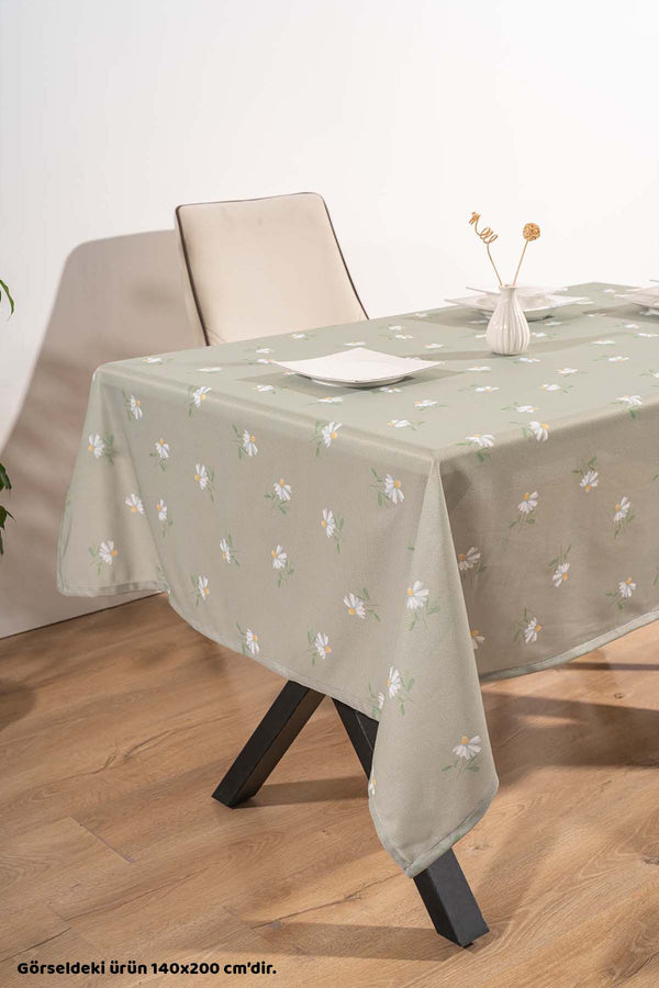 Green Daisy Patterned Tablecloth, Table Fabric, Picnic Blanket