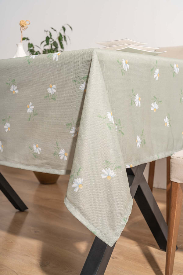 Green Daisy Patterned Tablecloth, Table Fabric, Picnic Blanket