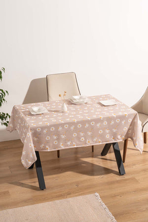 Beige Daisy Patterned Tablecloth, Table Fabric, Picnic Blanket
