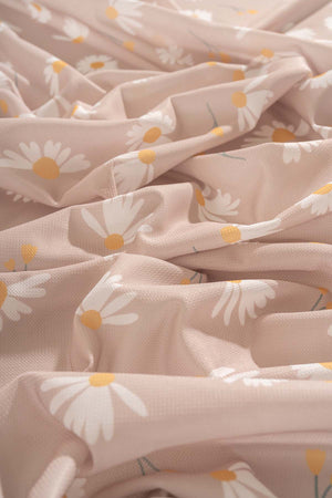 Beige Daisy Patterned Tablecloth, Table Fabric, Picnic Blanket