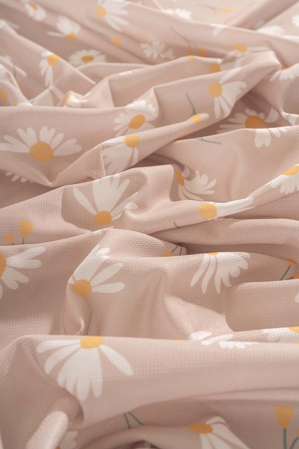 Beige Daisy Patterned Tablecloth, Table Fabric, Picnic Blanket